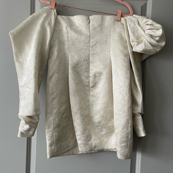 House of CB Cassia Ivory Jacquard Puff Sleeve Mini Dress - Picture 8 of 9